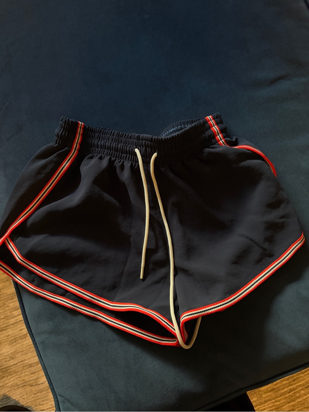 Wilfred Women's Navy Athletic Shorts with Red Trim